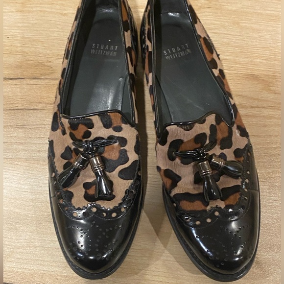 STUART WEITZMAN womens tassel oxfords loafers, leopard print.  Size 8.5 used - Picture 4 of 9
